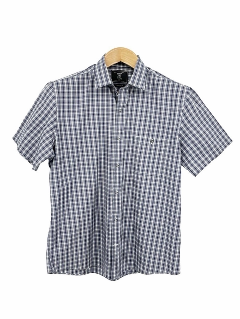 Maker & Company Men's Plaid Check Button Down Shirt Short Sleeve Large